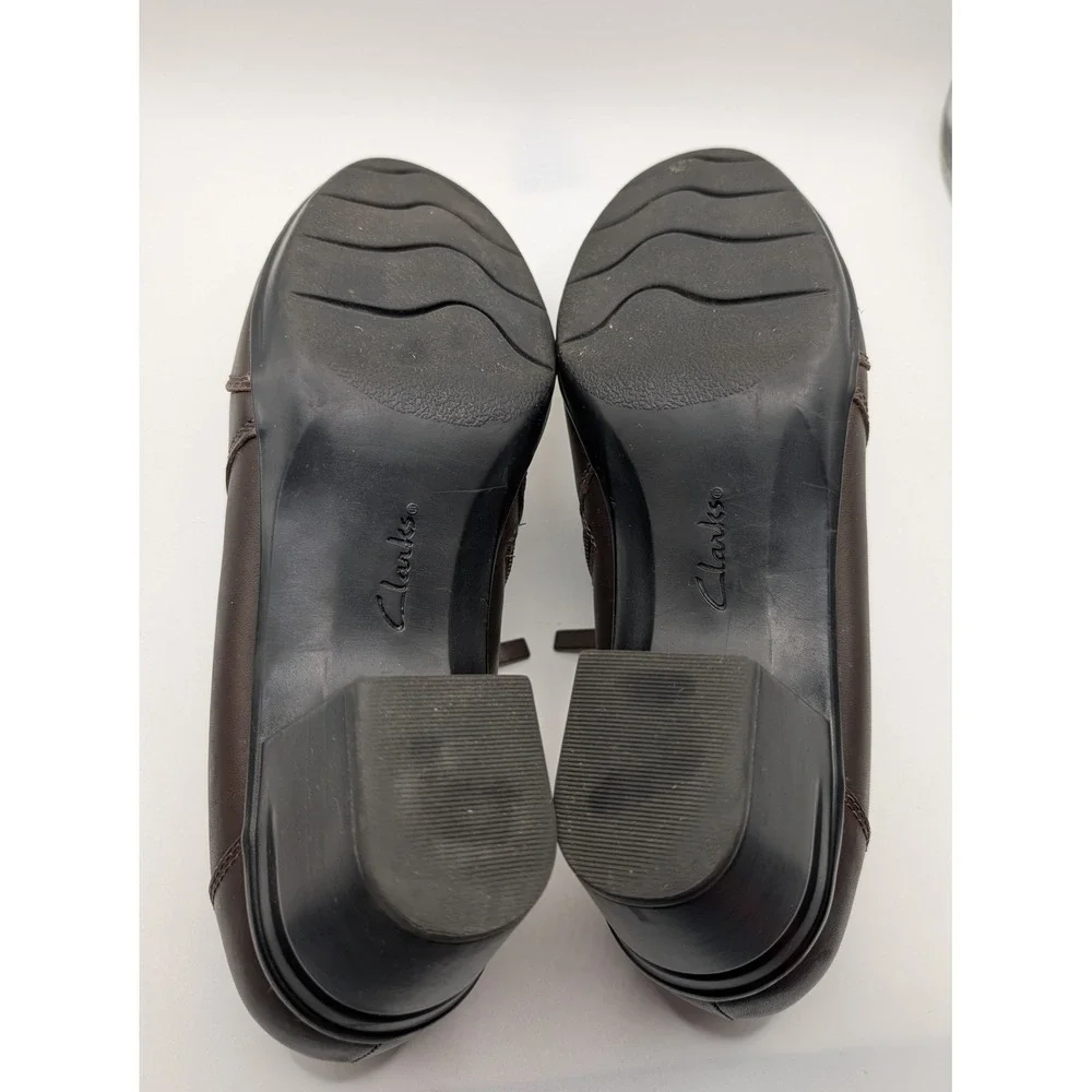 Clarks‎ Emslie Warren Shooties Brown Leather Ankle Booties Block Heel Size 9.5